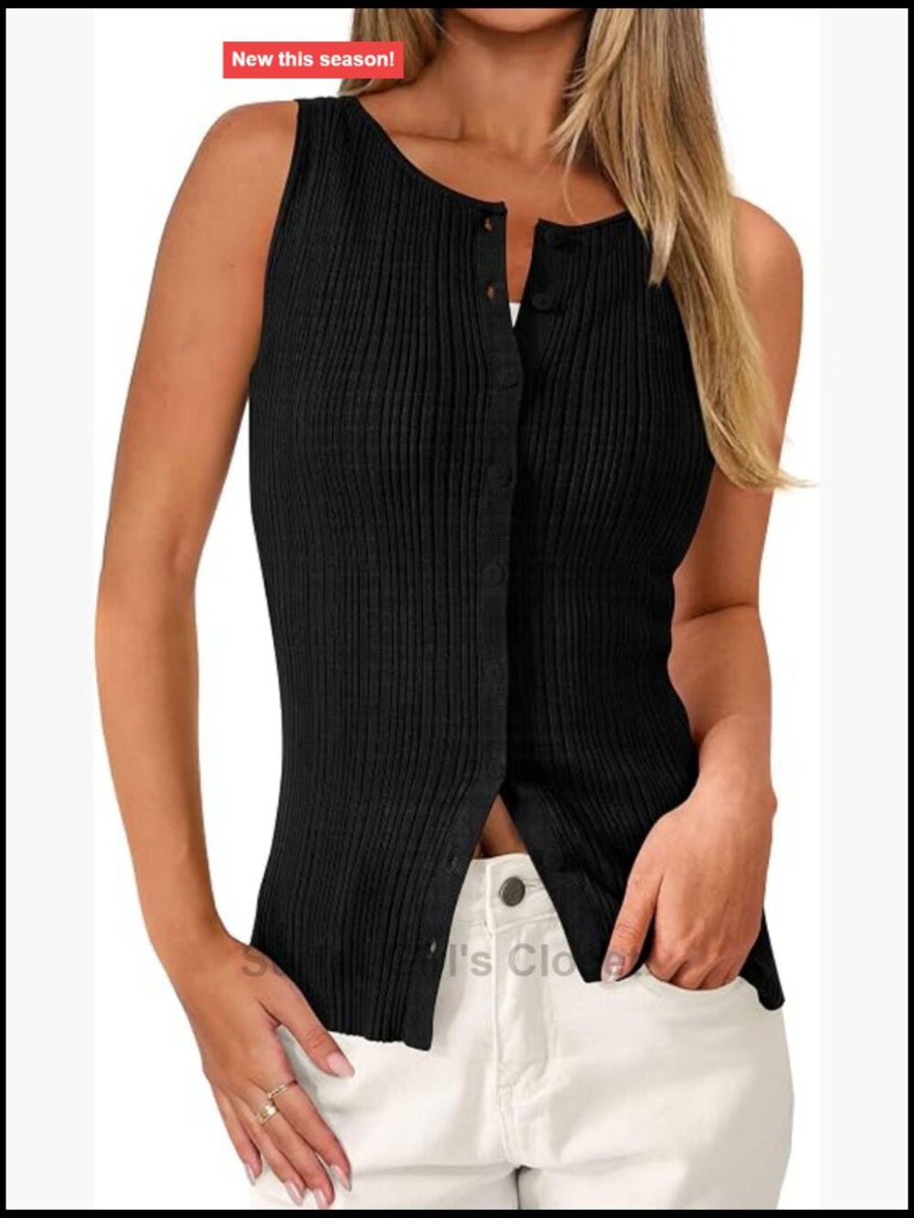Womens Sleeveless Ribbed Knit Tank Top Button Down Open Front Slim Fit Going